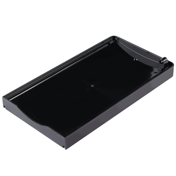 A black rectangular Bunn hopper drip tray with a handle.
