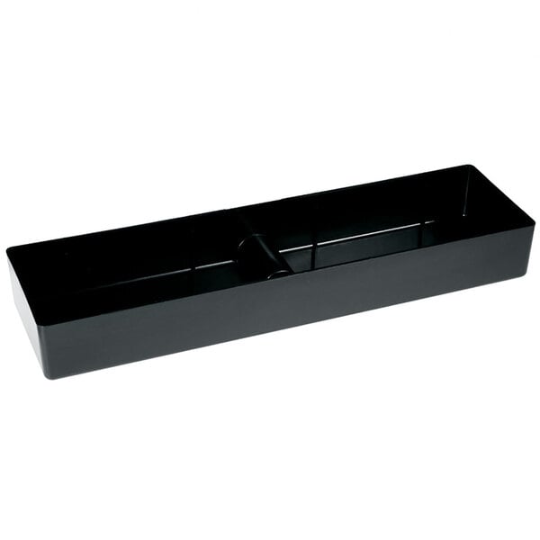 A black rectangular Bunn drip tray with two compartments.