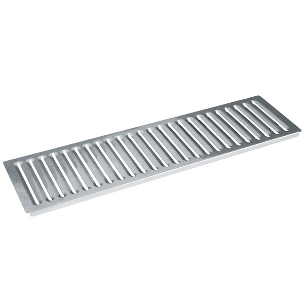 A silver metal grate with holes.