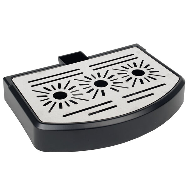 A black and white drip tray assembly with holes.
