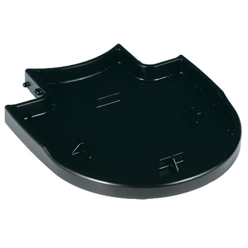 A black plastic Bunn drip tray with a curved edge and a hole in the middle.