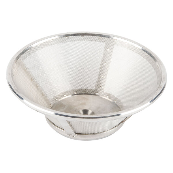 A stainless steel Waring filter strainer with a handle and holes.