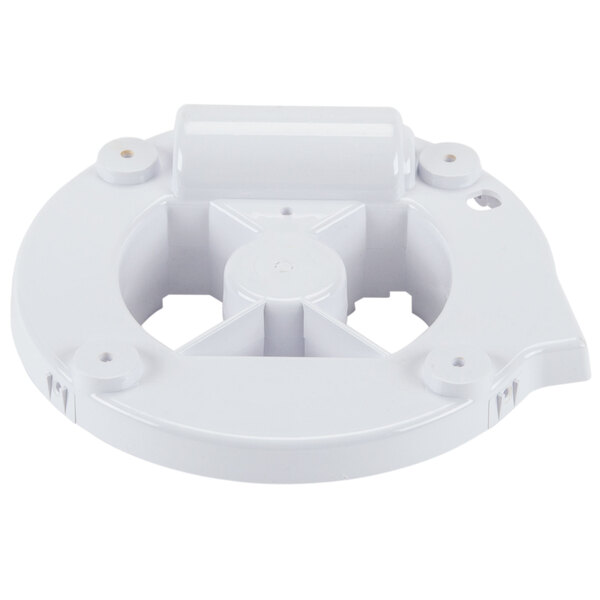 A white plastic Waring bottom cover with holes.