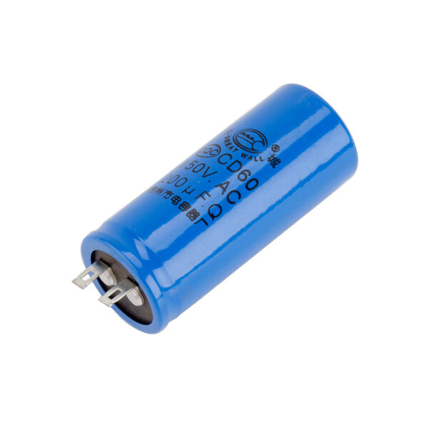 A blue Waring capacitor with black text.