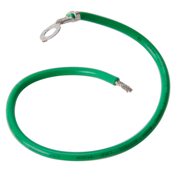 A green wire with a silver ring.