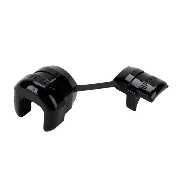 A pair of black plastic strain relief clips.