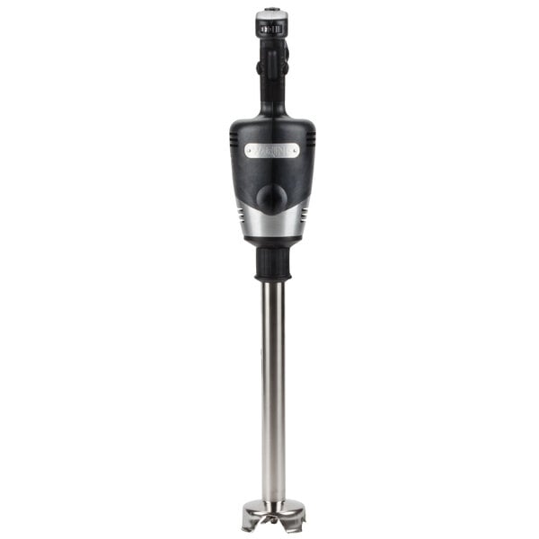A black and silver Waring Immersion Blender.