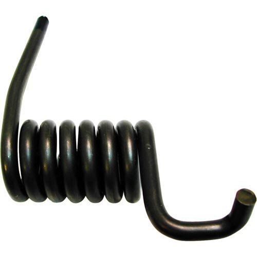A black coil of a metal spring with a long hook.