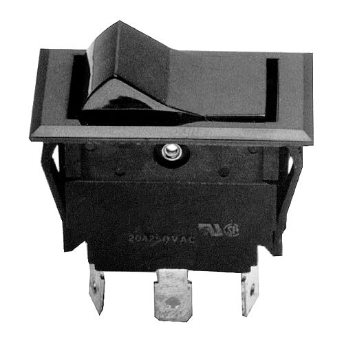 A black plastic switch with a square cover and screws.