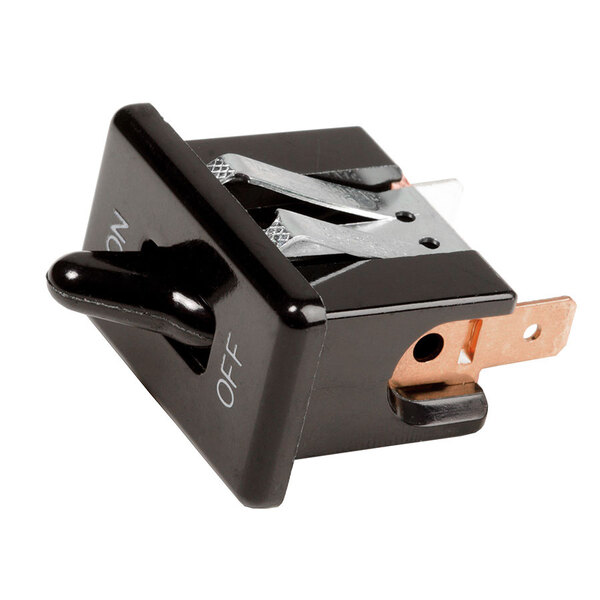 A black toggle switch with a metal lever.