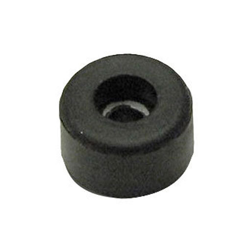 A black rubber round spacer with a hole in the middle.