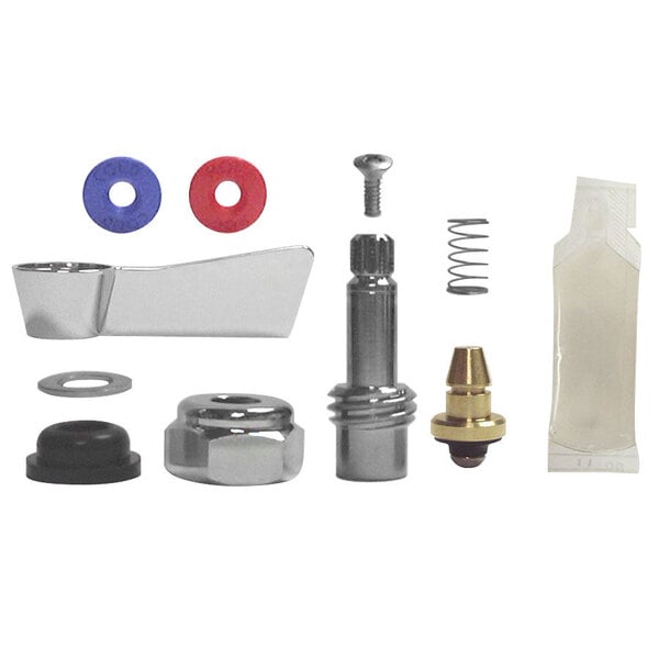 A Fisher brass faucet check stem repair kit on a white table with a white rectangular label.