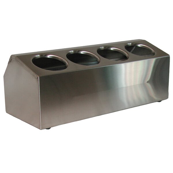 A Steril-Sil stainless steel ice-cooled condiment dispenser with four compartments.