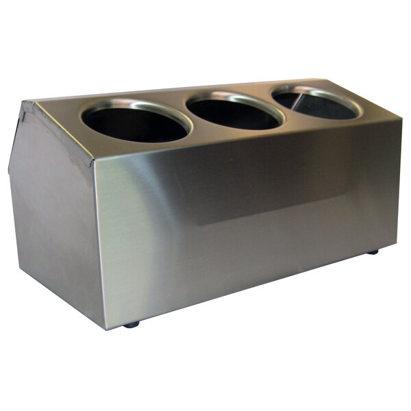 A Steril-Sil stainless steel ice-cooled condiment dispenser with 3 compartments on a counter.