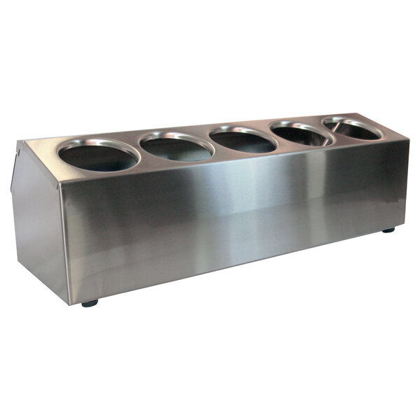 A Steril-Sil stainless steel ice-cooled condiment dispenser with 5 compartments on a counter.