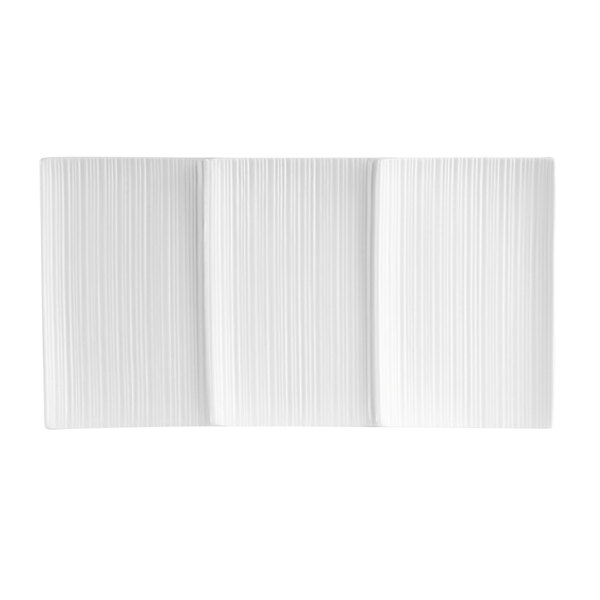 A CAC New Bone White rectangular porcelain plate with three sections.