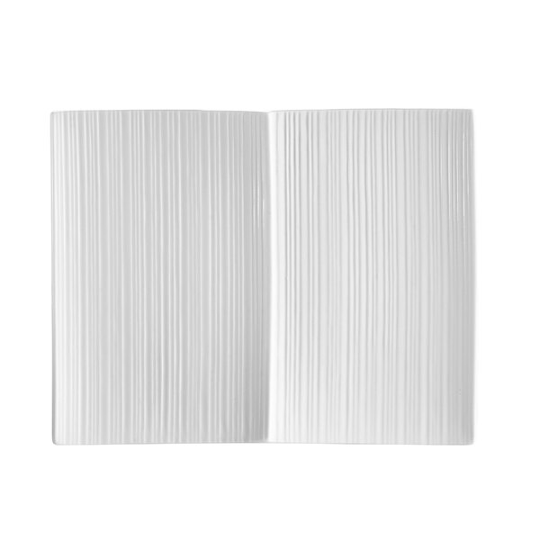 A white rectangular CAC porcelain plate with vertical lines.