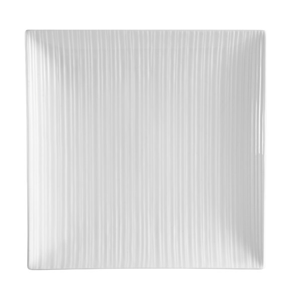 A CAC New Bone White square porcelain plate with ribbed lines.