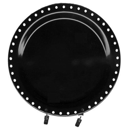 A black circular Bunn warmer assembly plate with holes.