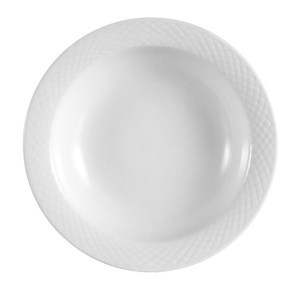 A CAC Super Bright White Porcelain fruit bowl with a pattern on it.