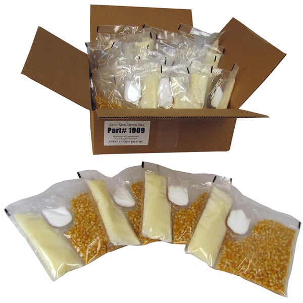 A box of 24 Paragon Kettle Korn portion packs for popcorn.
