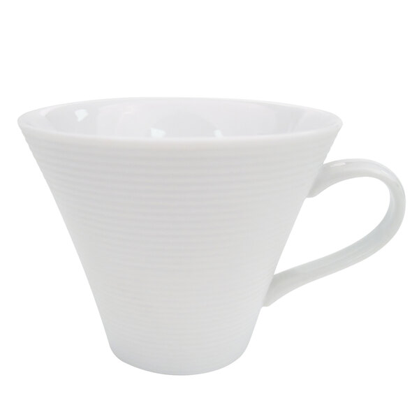 A CAC bright white porcelain cup with a handle.