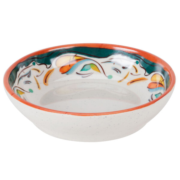 A GET Bella Fresco melamine bowl with a colorful design on it.