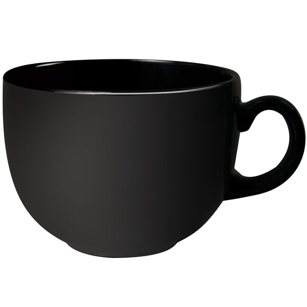 A black Elegance cappuccino cup with a handle.