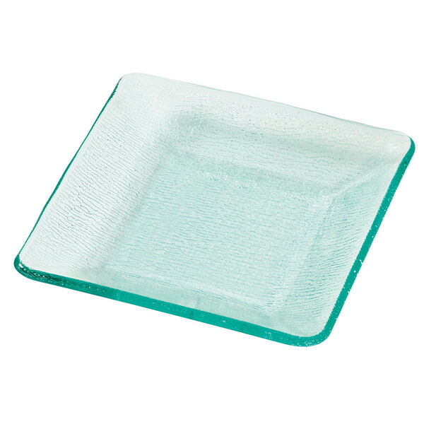 A white square polycarbonate plate with a textured jade rim.
