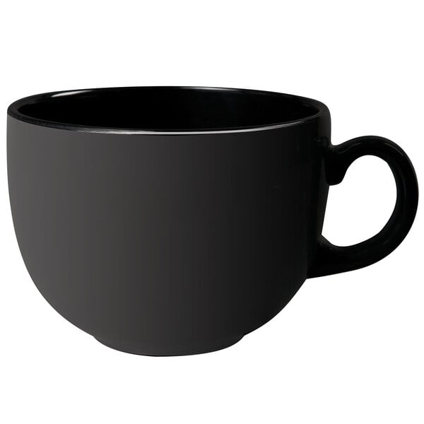A black Elegance mug with a handle.