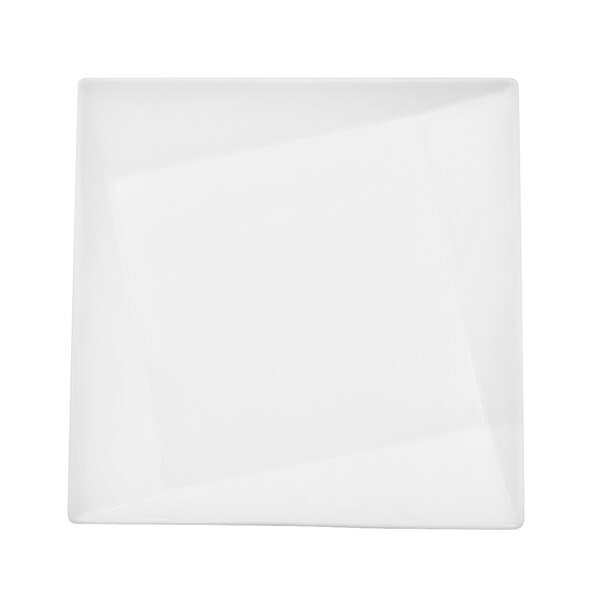 A CAC bright white porcelain square plate with a square center.