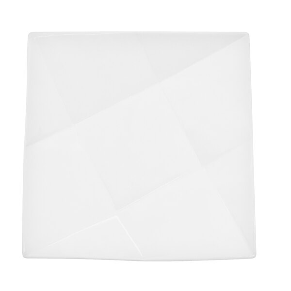 A CAC bright white square porcelain plate with a square design.