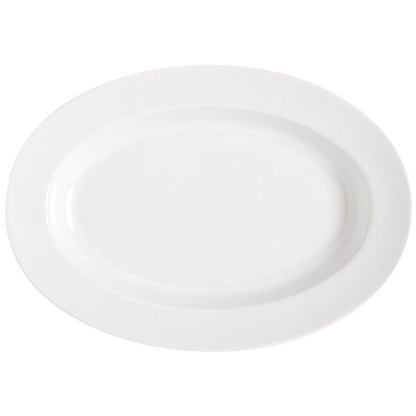 A white oval platter with a white border.