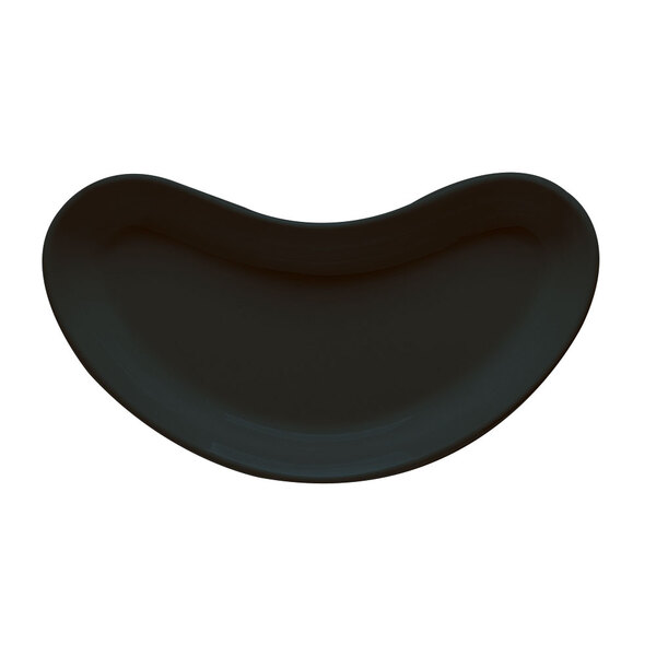 A black melamine side dish with a curved edge.