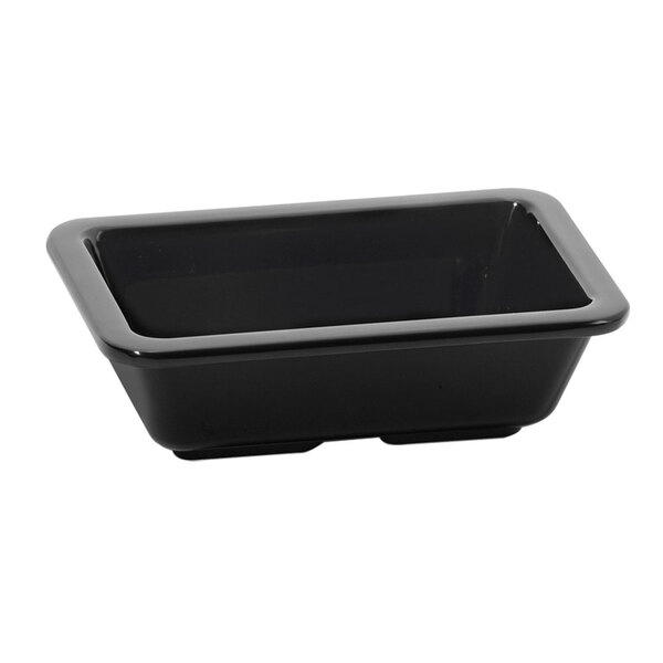 A black rectangular GET Milano side dish with a lid.