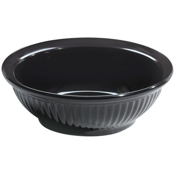 A black GET Geneva melamine bowl with a rim.