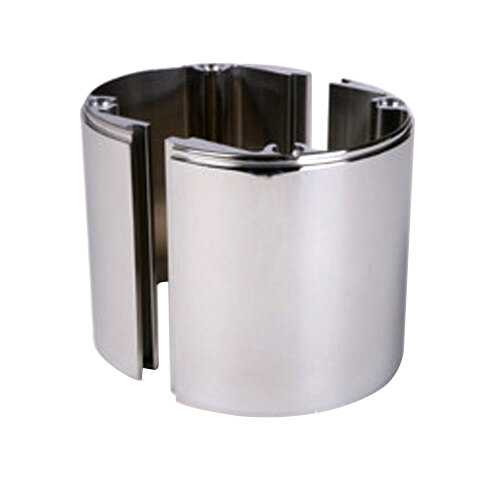 A stainless steel Beverage-Air beer tower base riser with a metal ring.