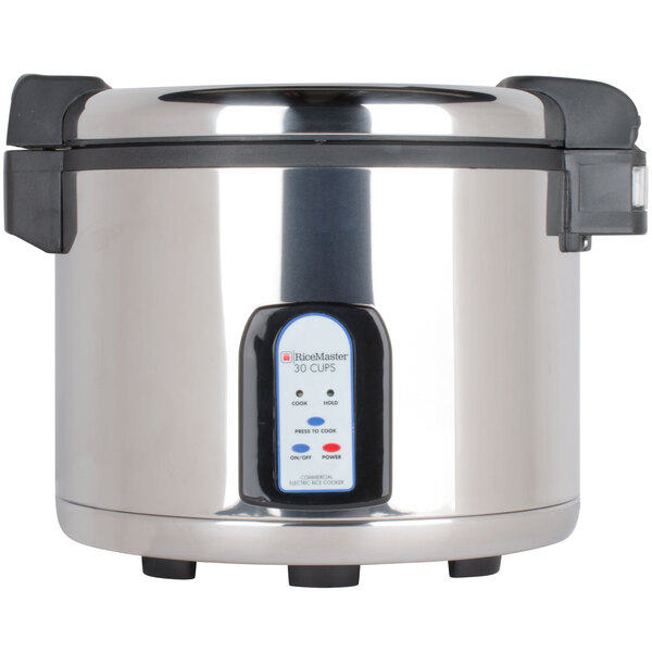 A stainless steel Town rice cooker with a black and silver electronic control panel.