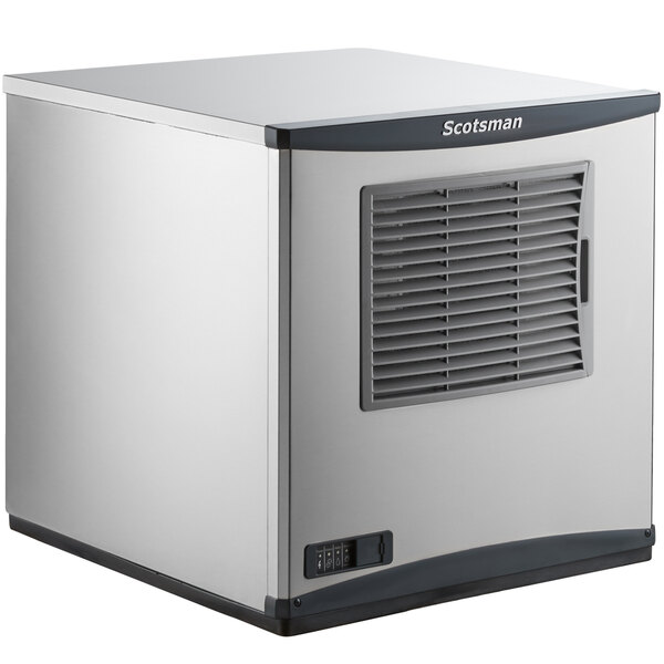 A white rectangular Scotsman air cooled ice machine with a vent on top.