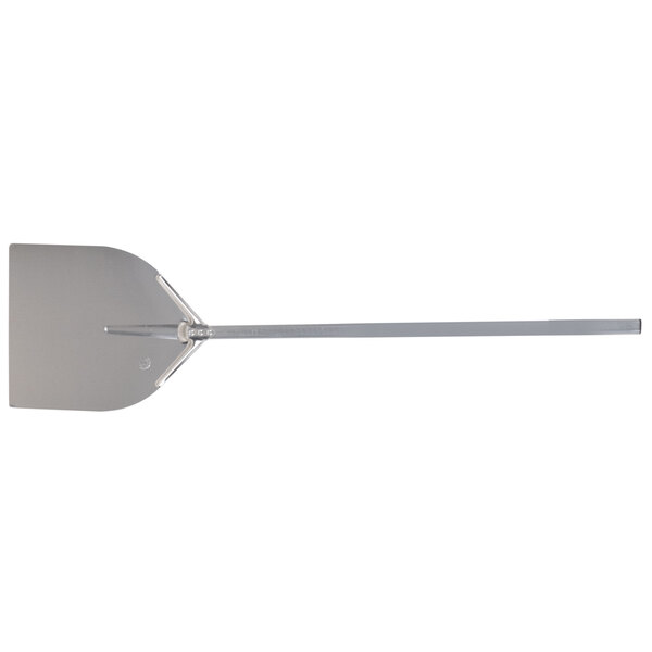 An American Metalcraft silver metal paddle with a long handle.