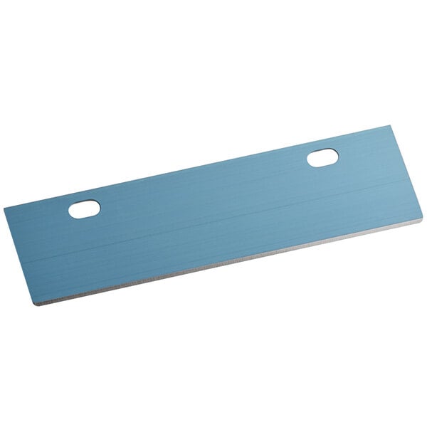 A blue rectangular Nemco replacement blade with two holes.