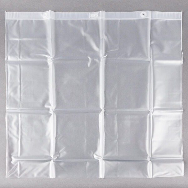 A white plastic bag with a white label.