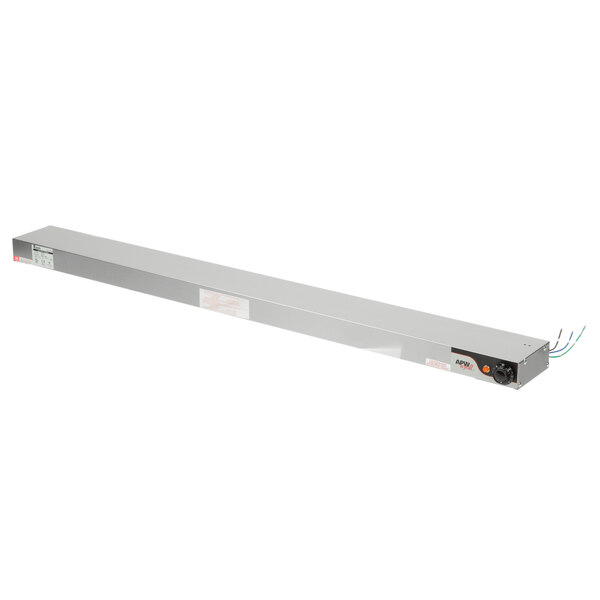 A long rectangular metal shelf with wires.