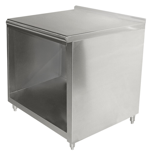 A stainless steel open front cabinet base work table by Advance Tabco.