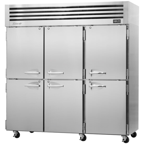 A Turbo Air Premiere Pro Series reach-in freezer with half doors.