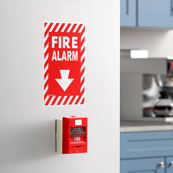 Buckeye Fire Alarm Adhesive Label with Border - Red and White, 13" x 8"