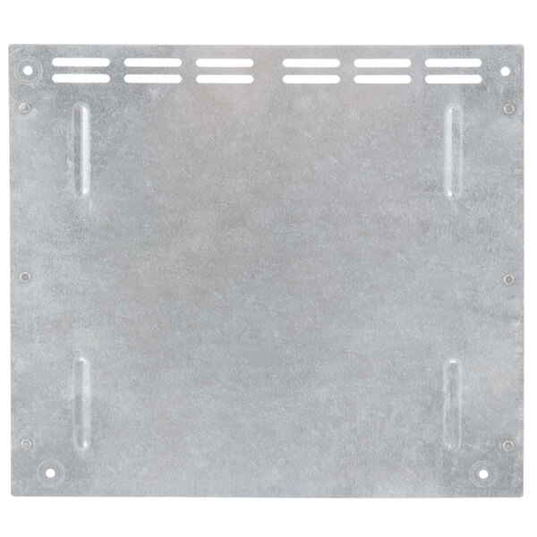 A metal bottom cover plate with holes.