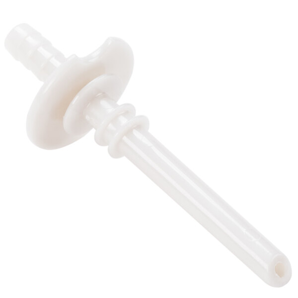 A white plastic pipe with a round tube and a screw on the end.