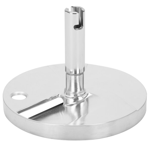 A stainless steel Waring 3/8" slicing disc with a circular base.