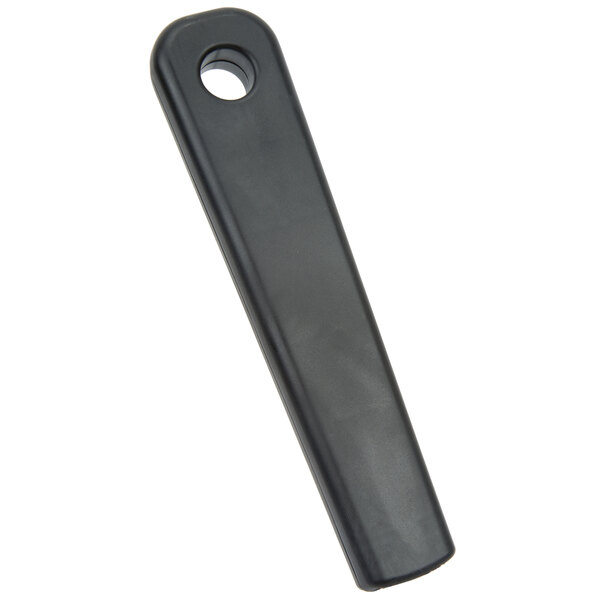 A black plastic rectangular handle with a hole in it.